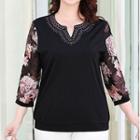 3/4-sleeve Floral Panel Blouse