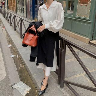 Two-tone Slit Layered Long Skirt
