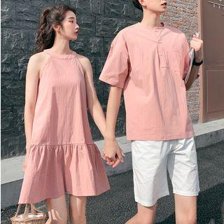 Couple Matching Halter A-line Dress / Plain Shorts / Plain Short-sleeve T-shirt
