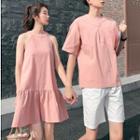 Couple Matching Halter A-line Dress / Plain Shorts / Plain Short-sleeve T-shirt
