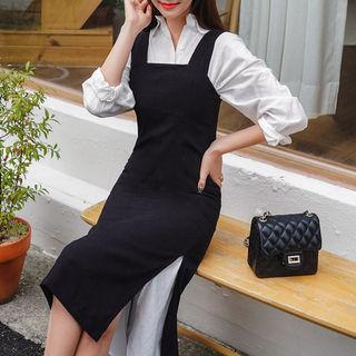 Slit-side Pinafore Dress Black - One Size