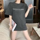 Short-sleeve Oversized Print T-shirt Gray - One Size