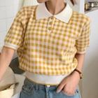 Gingham Short-sleeve Polo Knit Top