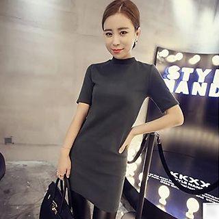 Stand Collar Short-sleeve Dress