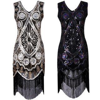 Sleeveless Crystal Fringed Hem Dress
