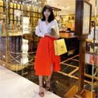Band-waist Asymmetric-hem A-line Skirt