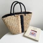 Two-tone Straw Tote Bag Beige - One Size