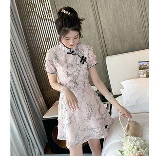 Traditional Chinese Short-sleeve Chiffon A-line Mini Dress