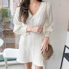 V-neck A-line Mini Cable Knit Sweater Dress White - One Size