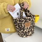 Leopard Print Bear Applique Fleece Handbag / Bag Charm / Set