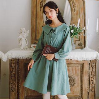 Peter Pan Collar Long-sleeve Tie-neck Dress