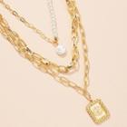 Rose Alloy Faux Pearl Pendant Layered Necklace 1pc - X438 - Gold - One Size