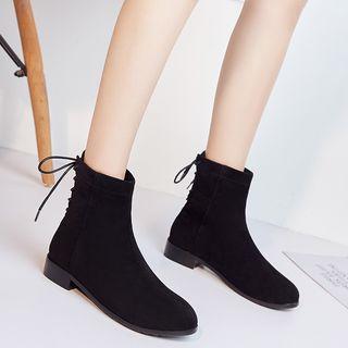 Faux Leather Back Lace Up Short Boots