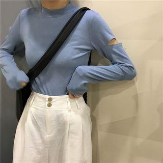 Long-sleeve Cutout Mock-neck T-shirt