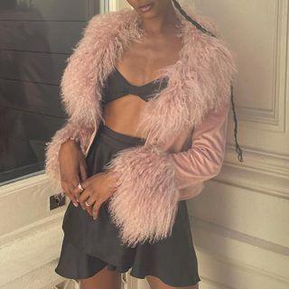 Fluffy Trim Cropped Corduroy Button-up Jacket