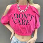 Short-sleeve Cold-shoulder Lettering Cropped T-shirt
