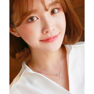 Rhinestone-heart Pendant Silver Necklace