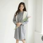 Mandarin-collar Half-placket Striped Shirtdress