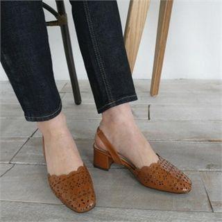 Perforated Kitten-heel Sandals