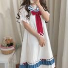 Sailor Collar Sleeveless A-line Dress / Blouse / Set