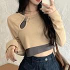 Mock Two-piece Long-sleeve Safety Pin T-shirt / Camisole Top