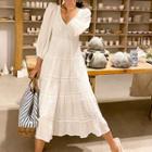 3/4-sleeve Eyelet Lace Midi A-line Dress