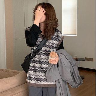 Striped Sweater Vest Stripes - Gray - One Size