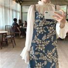 Plain Bell-sleeve Top / Floral Sleeveless Dress