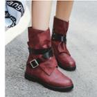 Belted Faux Leather Short Boots