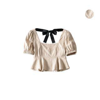 Puff-sleeve Tie-back Crop Top