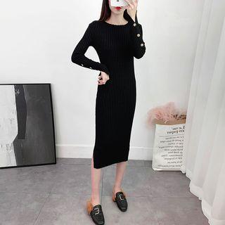 Buttoned Midi Rib Knit Dress