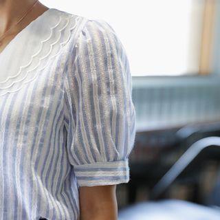 Layered Collar Stripe Blouse