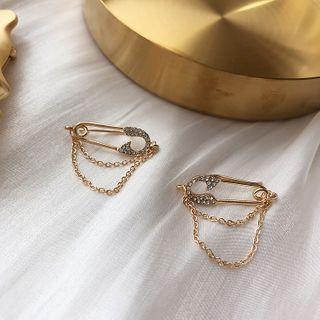 Alloy Rhinestone Safety Pin Earring 1 Pair - As Shown In Figure - One Size