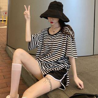 Set: Striped T-shirt + Wide Leg Shorts