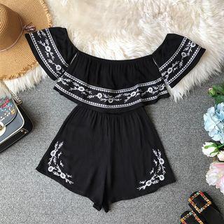 Short-sleeve Embroidered Playsuit