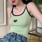 Heart Print Camisole Top Avocado Green - One Size