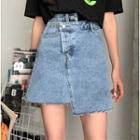 Fray-hem Asymmetric Mini Denim Skirt