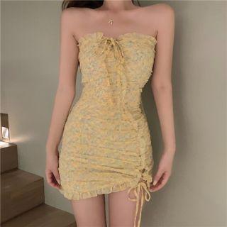 Spaghetti Strap Floral Mini Bodycon Dress / Plain Cardigan