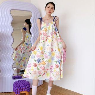 Spaghetti Strap Floral Print Smock Dress