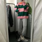 Striped Collared Sweater / Cropped Harem Pants