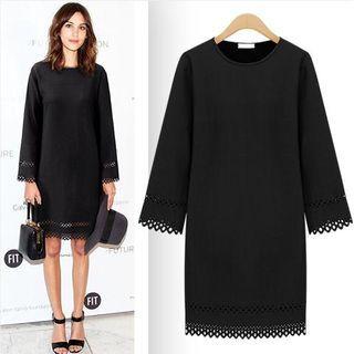 Long-sleeve Perforated Shift Dress