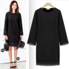Long-sleeve Perforated Shift Dress