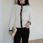Contrast-frilled Faux-pearl Cardigan