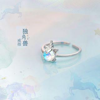 Unicorn Faux Crystal Open Ring Silver - One Size
