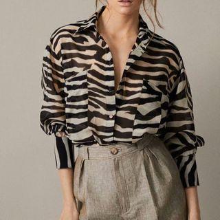 Zebra Print Transparent Chiffon Shirt