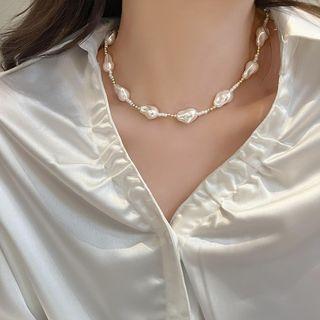 Irregular Pearl Alloy Choker White - One Size