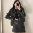 Set: Contrast Trim Jacket + Mini Skirt