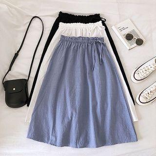 Plain Drawcord High-waist Skirt