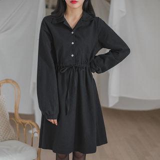 Half-placket Drawstring-waist Dress