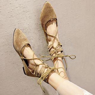 Lace-up Almond-toe Flats